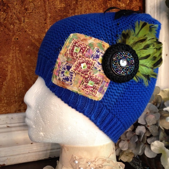 Custom one of a kind embellished knit hat