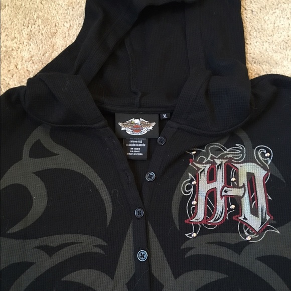 Harley Davidson long sleeve hooded thermal shirt
