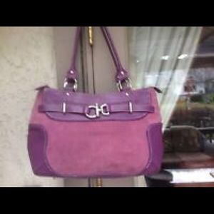 Franklin Covey Plum Suede & Leather Shoulder Bag