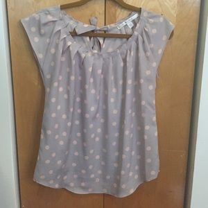 Light grey and pink polka dot blouse.