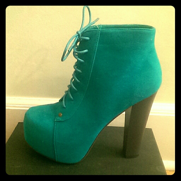 Teal heeled boots