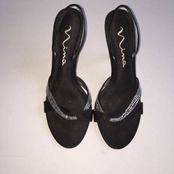 Black and rhinestone sling back heels