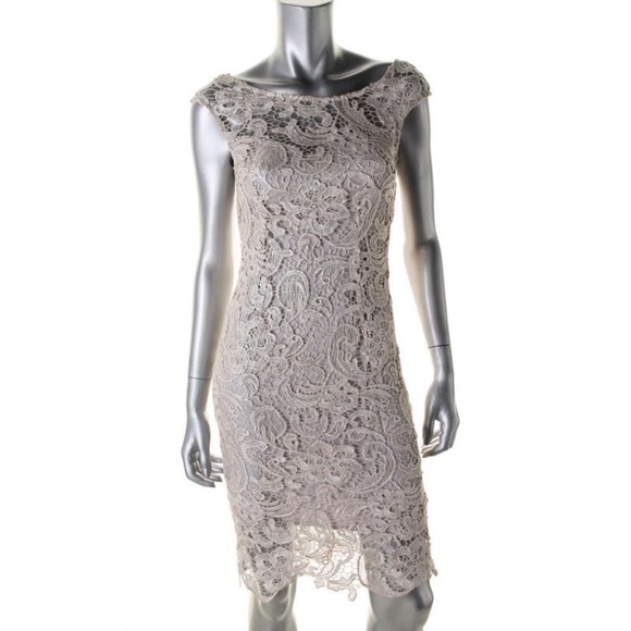 ALYTHEA Beige Lace Sleeveless Party Cocktail Dress