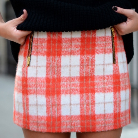 Topshop Plaid Orange Skirt
