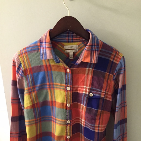 Colorful plaid button down shirt from J Crew