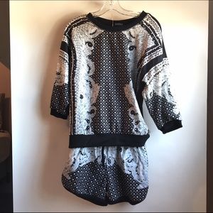 Patterned Sweatshirt/Shorts Two-Piece Set