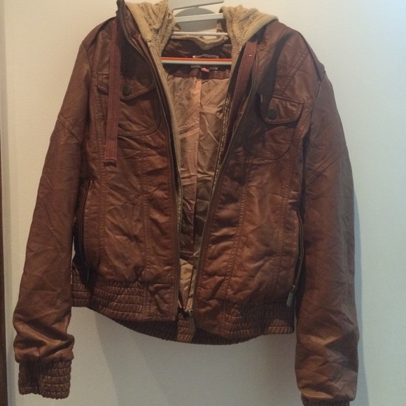 Leather jacket with attached hoodie - Picture 1 of 1