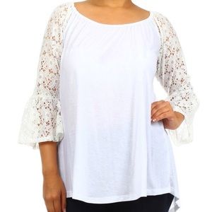 White tunic blouse with 3/4 lace sleeves