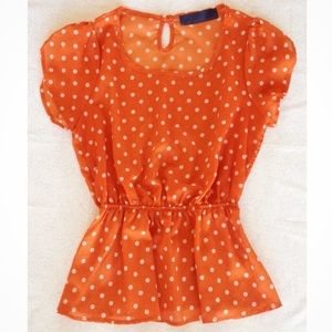 Flirty Orange and White Polka Dot Top