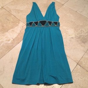 Beaded teal skater boho dress