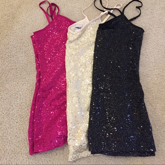 Express Tops - 3 for 1! Express Sequin Tank Tops-Pink,White,Black