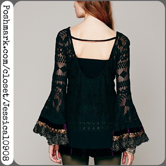 SOLD Free People Rare Bell Sleeve Lace Tunic - Picture 4 of 4