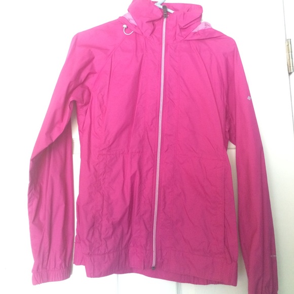 Pink, hooded Columbia Rain Coat