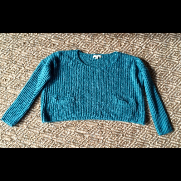 Teal Cropped Sweater with Pockets
