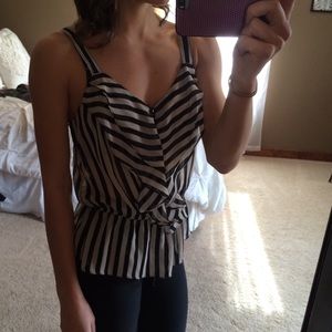 Striped peplum sheer tank top