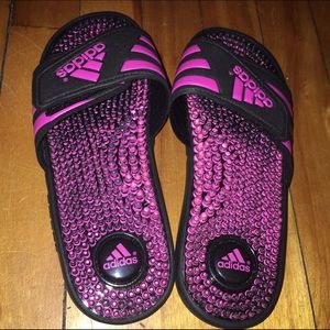 Pink & Black Adidas Slides