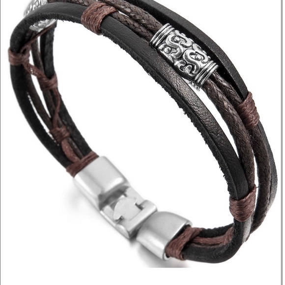 New Men's Alloy Genuine Leather Bracelet