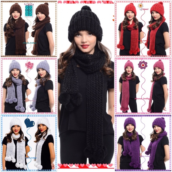 Brown Vegan Chunky Knit Scarf & Hat Set NWT - Picture 3 of 3