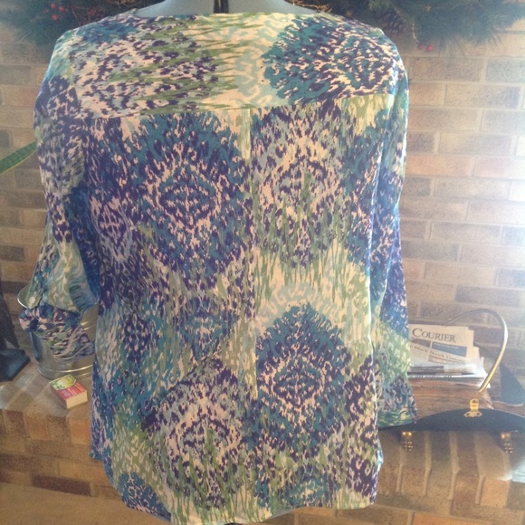 Liz Claiborne tunic top in blues and greens 1X - Picture 2 of 3
