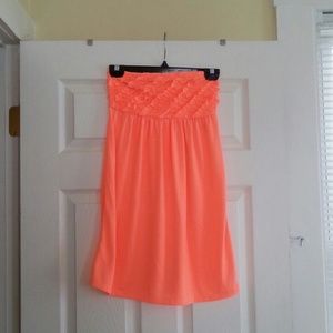 Strapless, neon dress