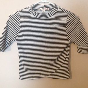 Striped Half-Sleeve Crop Top