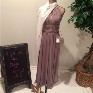 David's bridal sleeveless long jersey keyhole gown