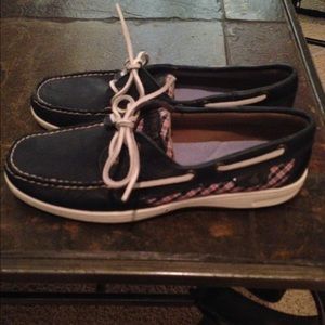 Sperry Top Sider Bluefish 2 Eye Navy Plaid Shoes