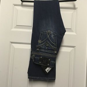 MISS ME STAR GROMMET BOOT CUT JEANS; SIZE 27