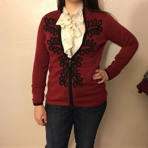 Red cardigan