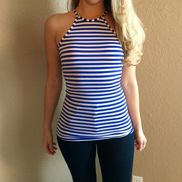 Tops - Blue & White Striped Racerback Tank (LAST MEDIUM)