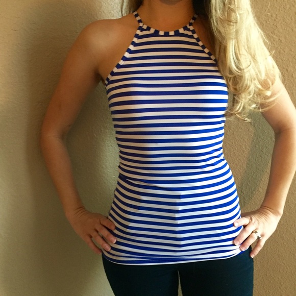 Blue & White Striped Racerback Tank (LAST MEDIUM) - Picture 4 of 4