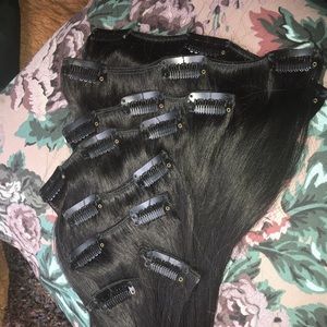 22" #1b off black & green human hair extensions
