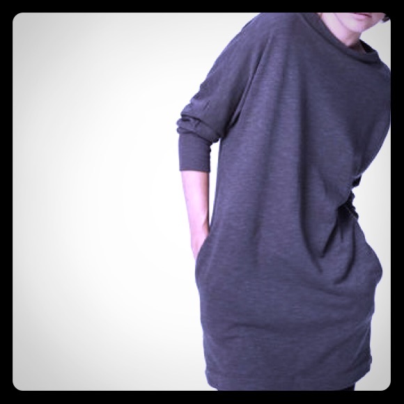 James Perse Fleece Funnel Neck Dolman Dress - 0