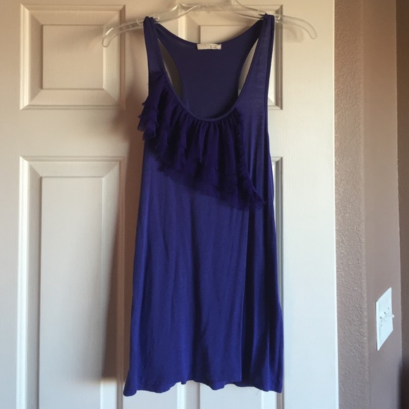 Purple tank with frayed ruffle accent