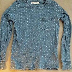 Blue long sleeve shirt with white circle pattern