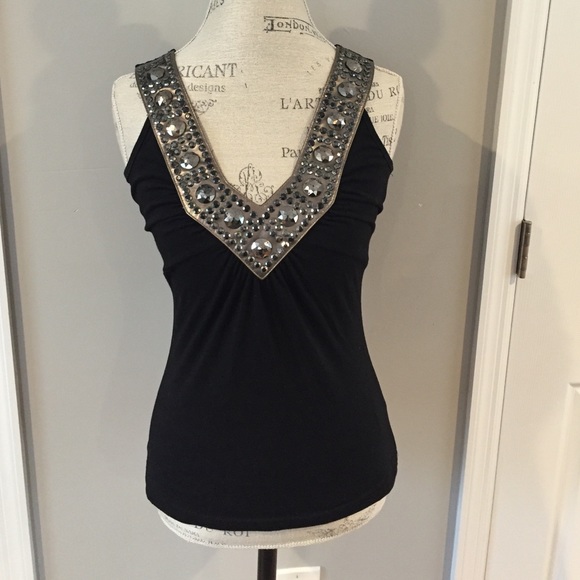 Beaded black v-neck top