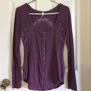 Free people crochet long sleeve top NWOT