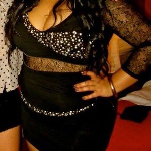 BEBE Studded and Lace Black Mini Dress