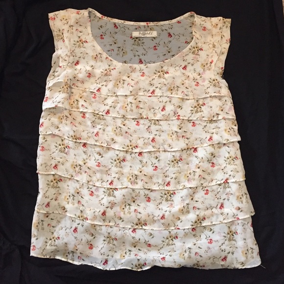 Cream sheer shirt with flower design