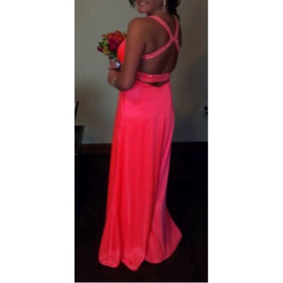 Neon coral prom dress