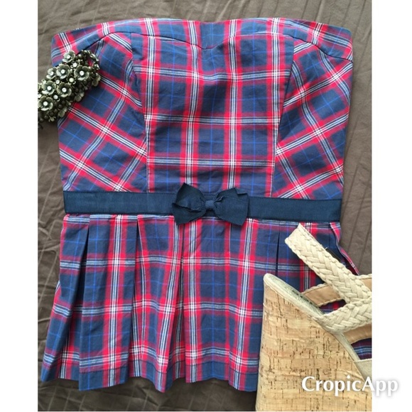 Abercrombie & Fitch Tops - Abercrombie red plaid pleated stretch peplum top S