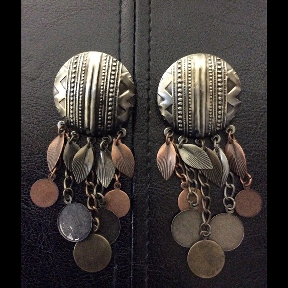 Tribal Statement Button Earrings w Dangling Charms