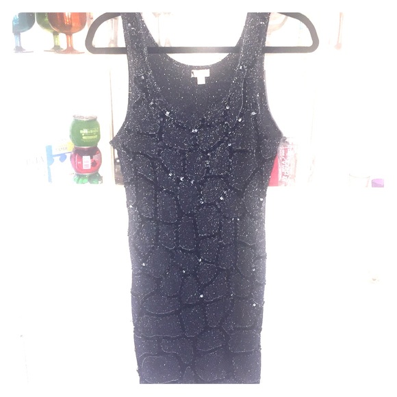 Ya Los Angeles Black/silver Beaded Party Dress