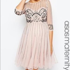 Soft pink and black beaded maternity formal dress