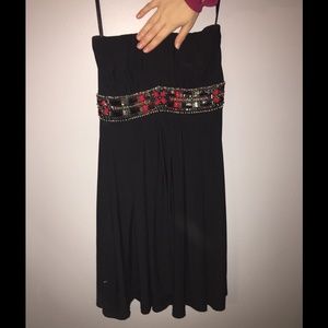 Strapless black mini dress