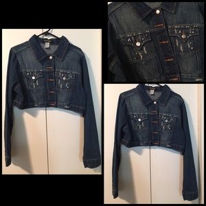 Cropped Denim Jeans Jacket with Bling