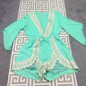 Mint Green, Long-Sleeved Romper