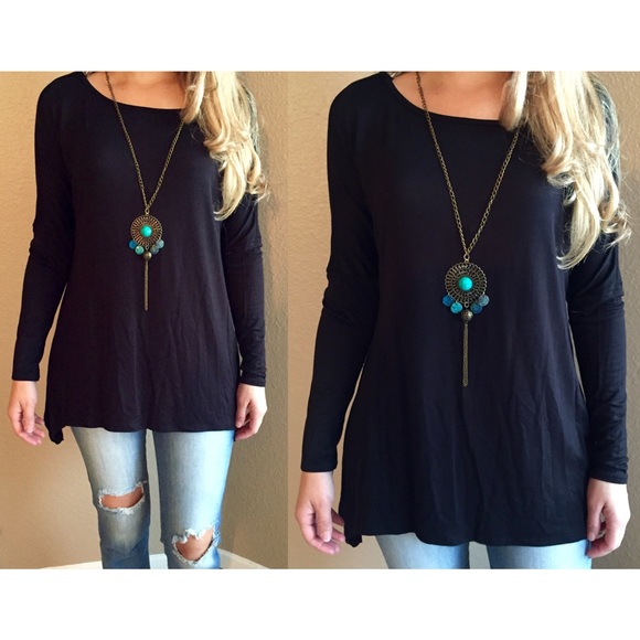 Tops - Black Long Sleeved Bohemian Tunic