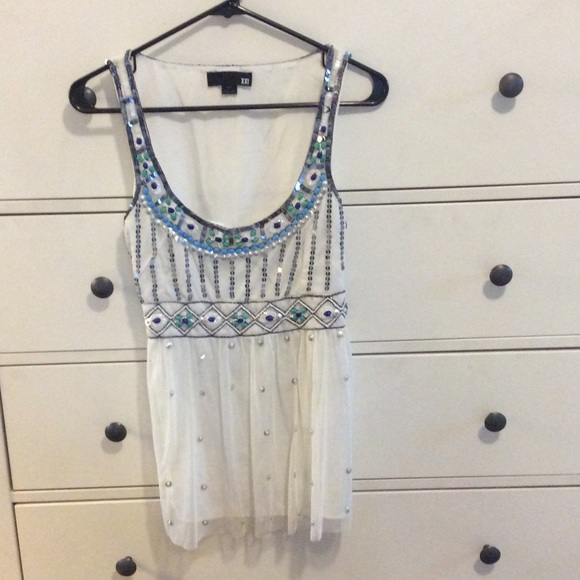NWOT White Tank with Blue & Green Beading - Picture 2 of 6