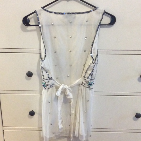 NWOT White Tank with Blue & Green Beading - Picture 3 of 6